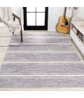 Bande Distressed Ticking Stripe Machine-Washable Lavender/Ivory 8 ft. x 10 ft. Area Rug