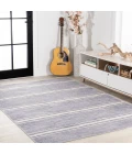 Bande Distressed Ticking Stripe Machine-Washable Lavender/Ivory 8 ft. x 10 ft. Area Rug
