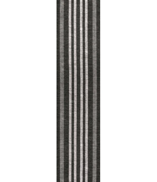 Vichy Geometric Striped Machine-Washable Black/Ivory 2 ft. x 8 ft. Runner Rug
