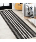 Vichy Geometric Striped Machine-Washable Black/Ivory 2 ft. x 8 ft. Runner Rug