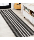 Vichy Geometric Striped Machine-Washable Black/Ivory 2 ft. x 8 ft. Runner Rug