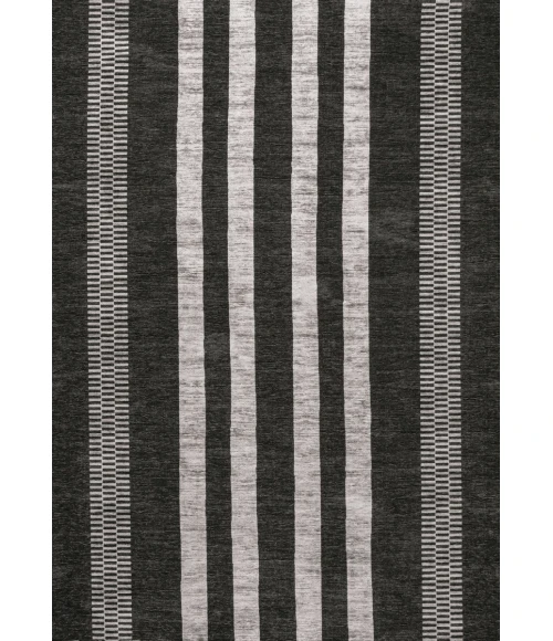 Vichy Geometric Striped Machine-Washable Black/Ivory 4 ft. x 6 ft. Area Rug