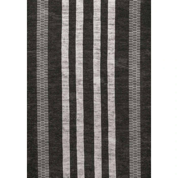 Vichy Geometric Striped Machine-Washable Black/Ivory 5 ft. x 8 ft. Area Rug