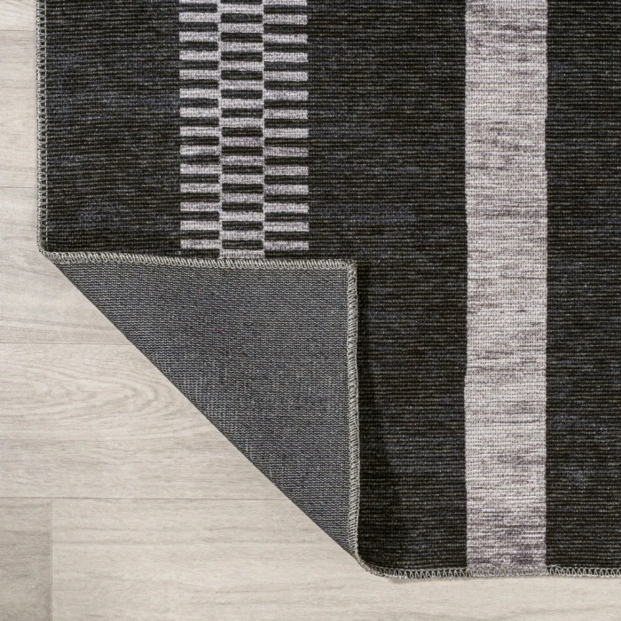 Vichy Geometric Striped Machine-Washable Black/Ivory 5 ft. x 8 ft. Area Rug