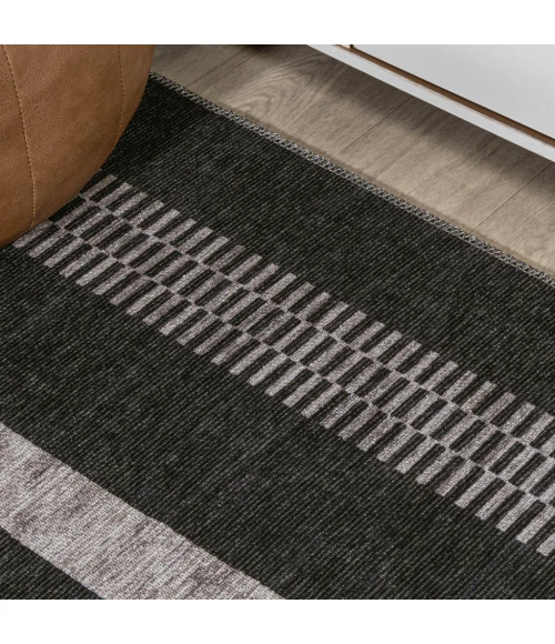 Vichy Geometric Striped Machine-Washable Black/Ivory 4 ft. x 6 ft. Area Rug