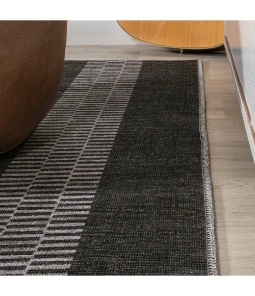 Vichy Geometric Striped Machine-Washable Black/Ivory 4 ft. x 6 ft. Area Rug