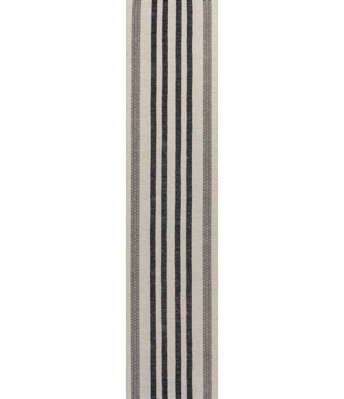 Vichy Geometric Striped Machine-Washable Ivory/Dark Gray 2 ft. x 8 ft. Runner Rug