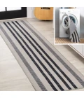 Vichy Geometric Striped Machine-Washable Ivory/Dark Gray 2 ft. x 8 ft. Runner Rug