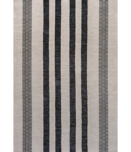 Vichy Geometric Striped Machine-Washable Ivory/Dark Gray 9 ft. x 12 ft. Area Rug