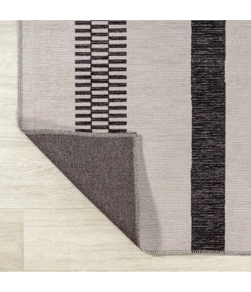 Vichy Geometric Striped Machine-Washable Ivory/Dark Gray 9 ft. x 12 ft. Area Rug