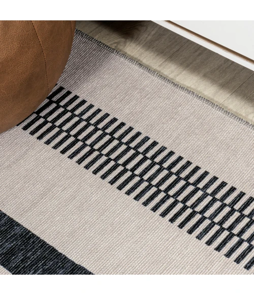 Vichy Geometric Striped Machine-Washable Ivory/Dark Gray 9 ft. x 12 ft. Area Rug