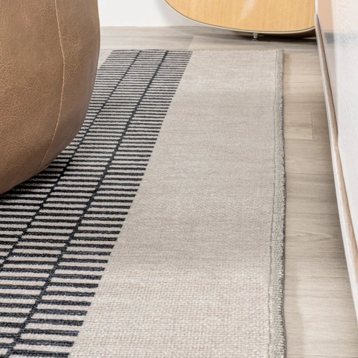 Vichy Geometric Striped Machine-Washable Ivory/Dark Gray 3 ft. x 5 ft. Area Rug