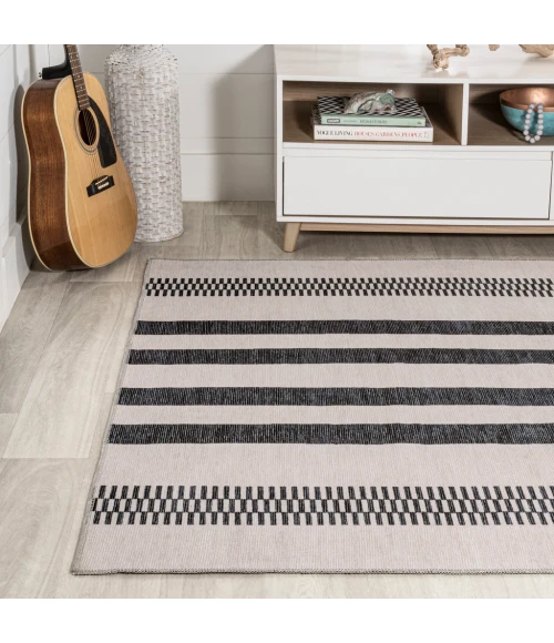 Vichy Geometric Striped Machine-Washable Ivory/Dark Gray 9 ft. x 12 ft. Area Rug