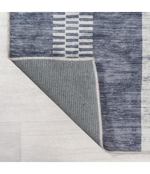 Vichy Geometric Striped Machine-Washable Slate Gray/Ivory 9 ft. x 12 ft. Area Rug