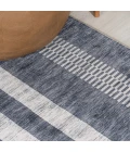 Vichy Geometric Striped Machine-Washable Slate Gray/Ivory 9 ft. x 12 ft. Area Rug
