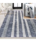 Vichy Geometric Striped Machine-Washable Slate Gray/Ivory 9 ft. x 12 ft. Area Rug