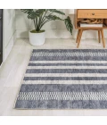 Vichy Geometric Striped Machine-Washable Slate Gray/Ivory 9 ft. x 12 ft. Area Rug