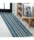 Vichy Geometric Striped Machine-Washable Blue/Cream 2 ft. x 8 ft. Runner Rug