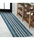 Vichy Geometric Striped Machine-Washable Blue/Cream 2 ft. x 8 ft. Runner Rug