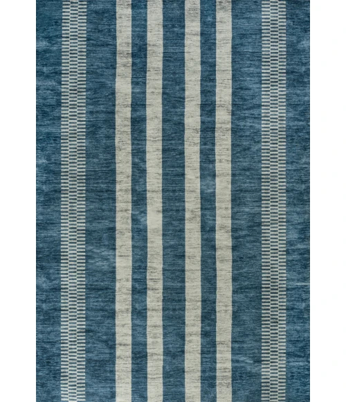 Vichy Geometric Striped Machine-Washable Blue/Cream 9 ft. x 12 ft. Area Rug