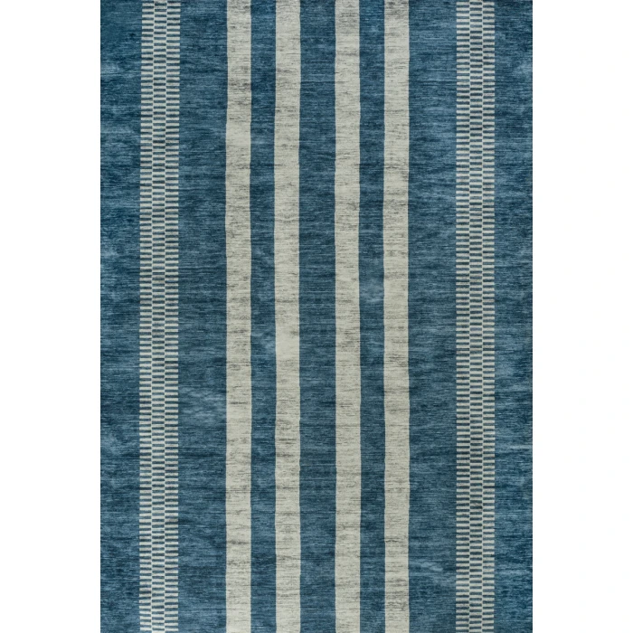 Vichy Geometric Striped Machine-Washable Blue/Cream 4 ft. x 6 ft. Area Rug