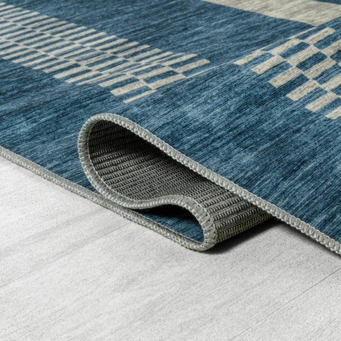 Vichy Geometric Striped Machine-Washable Blue/Cream 4 ft. x 6 ft. Area Rug