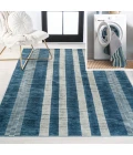Vichy Geometric Striped Machine-Washable Blue/Cream 9 ft. x 12 ft. Area Rug