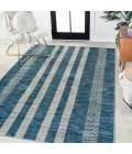 Vichy Geometric Striped Machine-Washable Blue/Cream 9 ft. x 12 ft. Area Rug