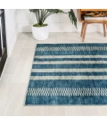 Vichy Geometric Striped Machine-Washable Blue/Cream 9 ft. x 12 ft. Area Rug