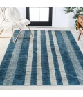 Vichy Geometric Striped Machine-Washable Blue/Cream 9 ft. x 12 ft. Area Rug