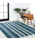 Vichy Geometric Striped Machine-Washable Blue/Cream 9 ft. x 12 ft. Area Rug