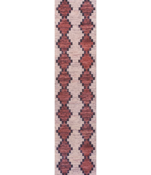 Timantii Modern Trellis Kilim Machine-Washable Red/Ivory 2 ft. x 8 ft. Runner Rug