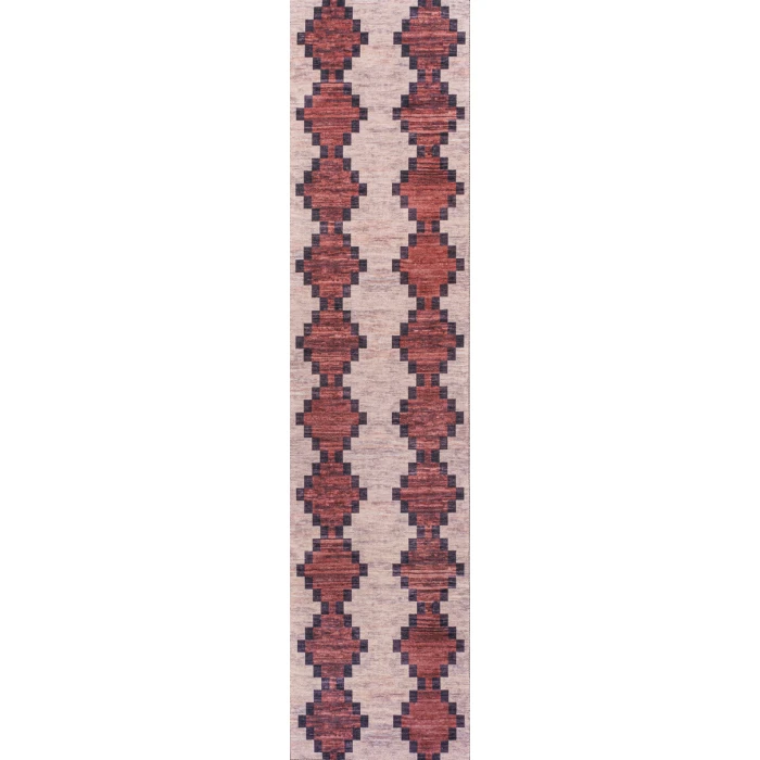 Timantii Modern Trellis Kilim Machine-Washable Red/Ivory 2 ft. x 8 ft. Runner Rug