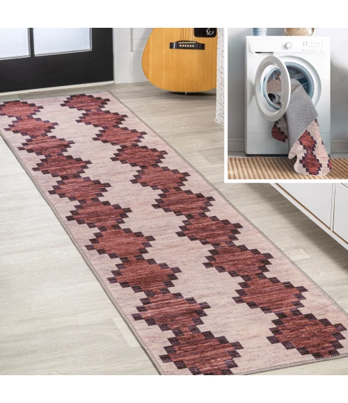 Timantii Modern Trellis Kilim Machine-Washable Red/Ivory 2 ft. x 8 ft. Runner Rug