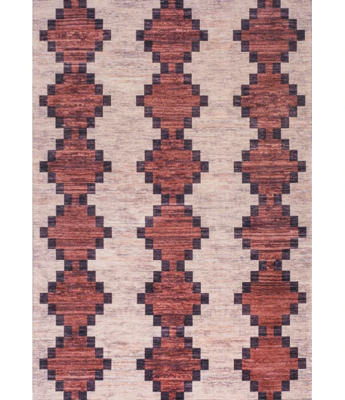Timantii Modern Trellis Kilim Machine-Washable Red/Ivory 3 ft. x 5 ft. Area Rug