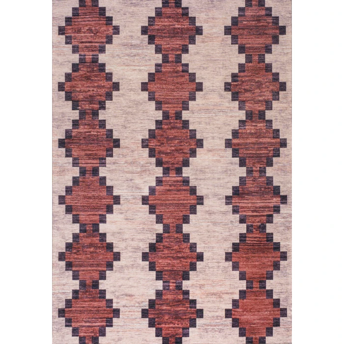 Timantii Modern Trellis Kilim Machine-Washable Red/Ivory 3 ft. x 5 ft. Area Rug