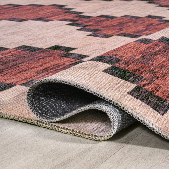 Timantii Modern Trellis Kilim Machine-Washable Red/Ivory 2 ft. x 8 ft. Runner Rug