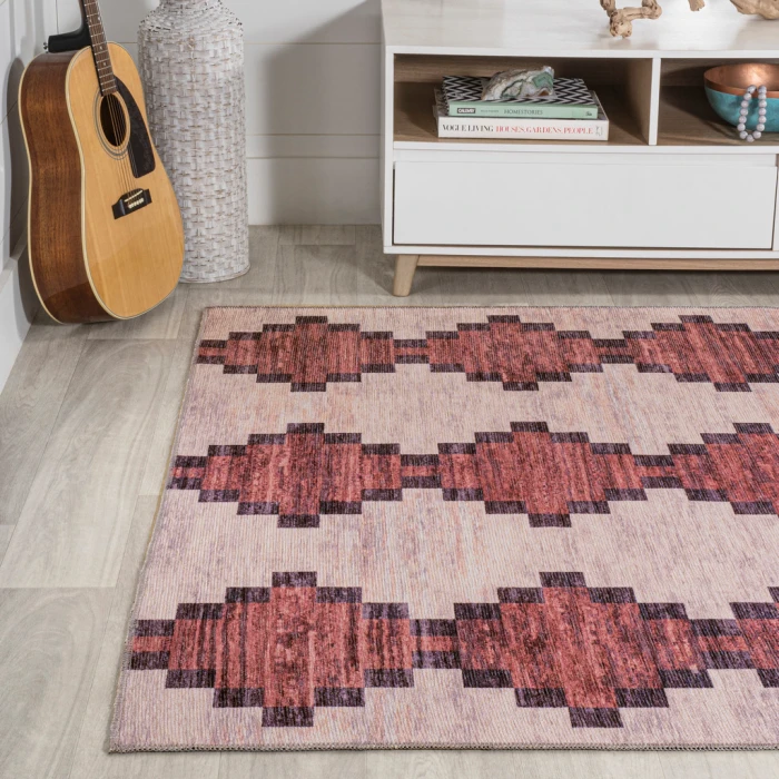 Timantii Modern Trellis Kilim Machine-Washable Red/Ivory 3 ft. x 5 ft. Area Rug