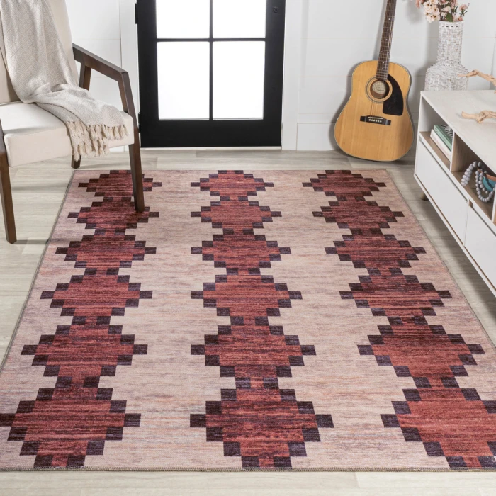 Timantii Modern Trellis Kilim Machine-Washable Red/Ivory 3 ft. x 5 ft. Area Rug