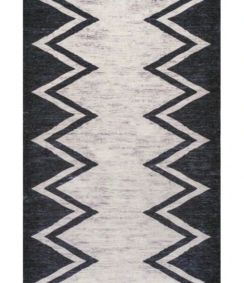 Siksak Modern Chevron Border Machine-Washable Ivory/Navy 8 ft. x 10 ft. Area Rug