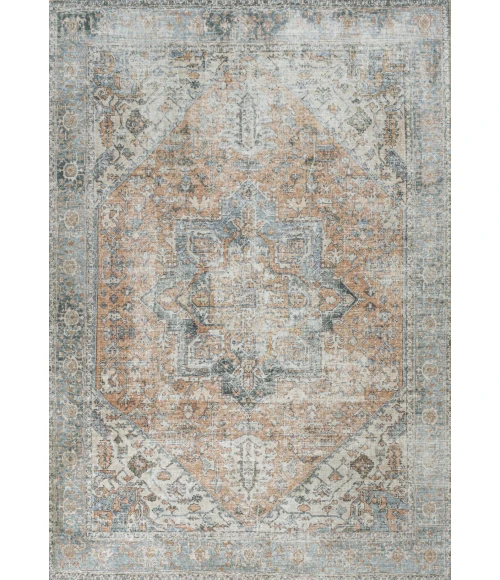 Armae Distressed Medallion Chenille Machine-Washable Terra/Blue 5 ft. x 8 ft. Area Rug