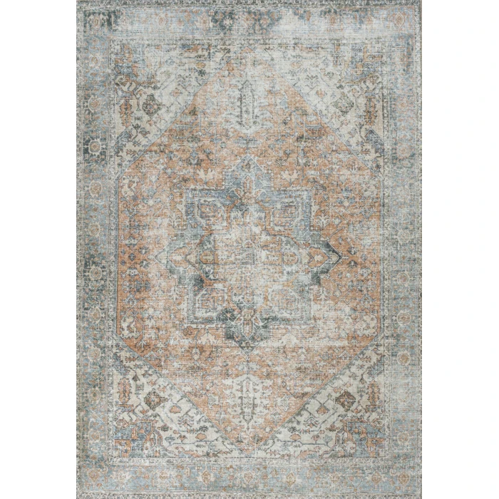 Armae Distressed Medallion Chenille Machine-Washable Terra/Blue 5 ft. x 8 ft. Area Rug