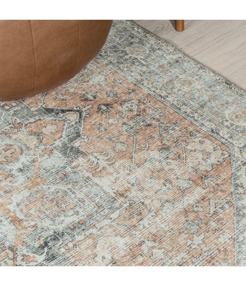 Armae Distressed Medallion Chenille Machine-Washable Terra/Blue 5 ft. x 8 ft. Area Rug