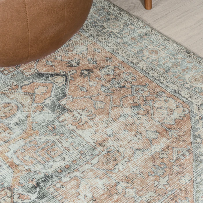 Armae Distressed Medallion Chenille Machine-Washable Terra/Blue 5 ft. x 8 ft. Area Rug