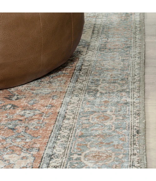 Armae Distressed Medallion Chenille Machine-Washable Terra/Blue 5 ft. x 8 ft. Area Rug