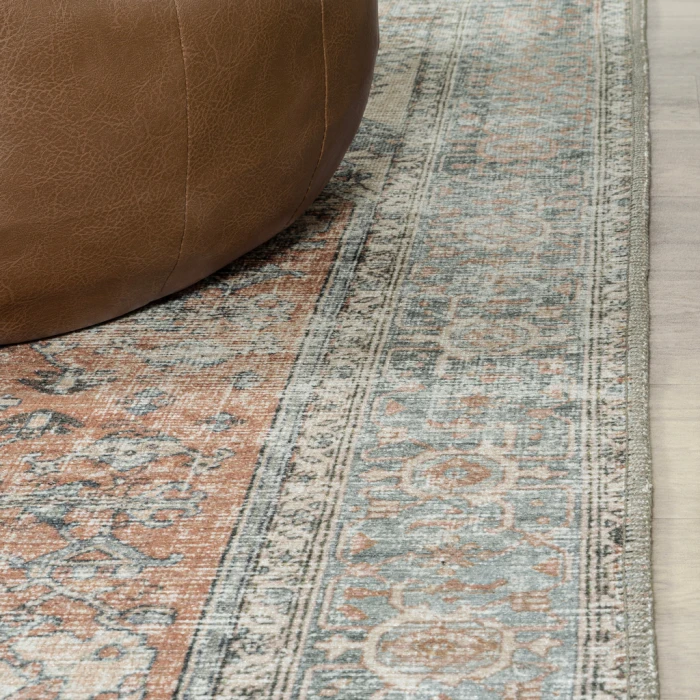 Armae Distressed Medallion Chenille Machine-Washable Terra/Blue 5 ft. x 8 ft. Area Rug