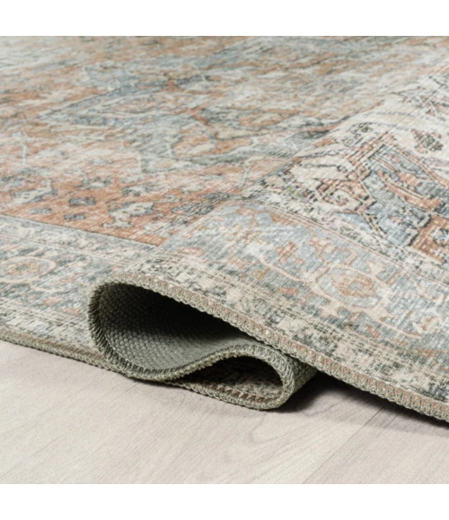 Armae Distressed Medallion Chenille Machine-Washable Terra/Blue 5 ft. x 8 ft. Area Rug