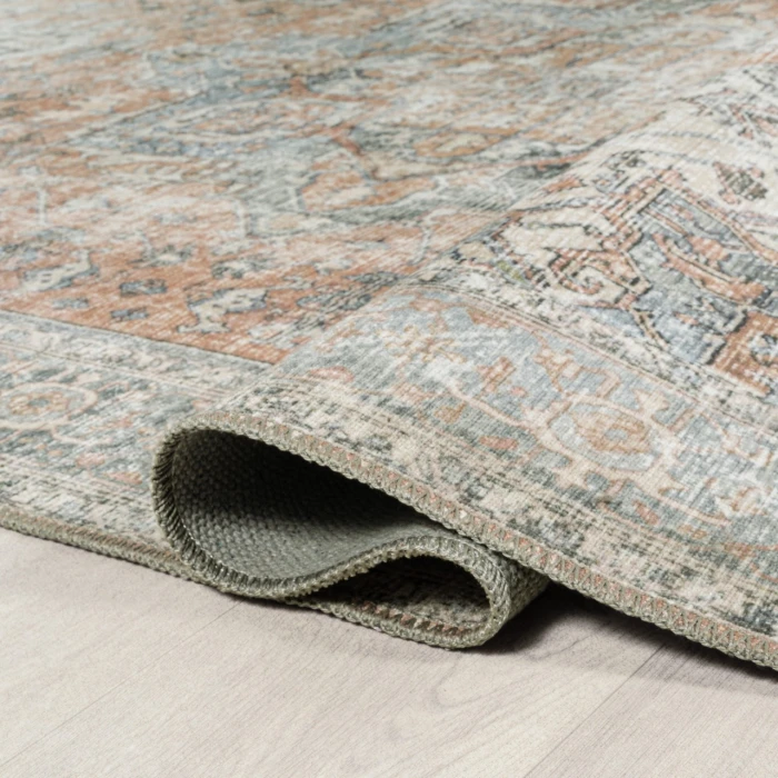 Armae Distressed Medallion Chenille Machine-Washable Terra/Blue 5 ft. x 8 ft. Area Rug