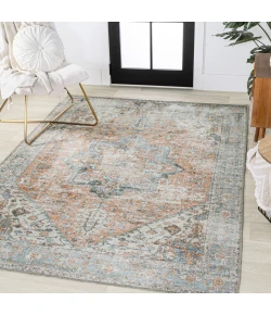 Jonathany Washable WSH200A Terra/Blue Area Rug 5 ft. 3 in. X 7 ft. 7 in. Rectangle