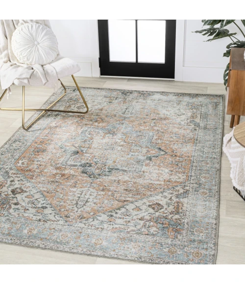 Armae Distressed Medallion Chenille Machine-Washable Terra/Blue 5 ft. x 8 ft. Area Rug